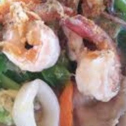 ราดหน้าทะเลหมึกกุ้ง เส้นใหญ่,หมี่ขาว,หมี่เหลืองการอบ