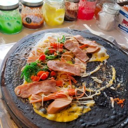 แป้งชาโคล+ยำสาหร่าย+ไข่กุ้ง+แฮม+มายองเนส+ซอสพริก+ซอสมะเขือเทศ