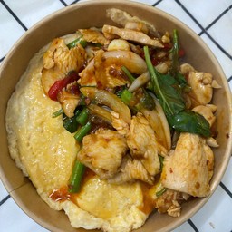 ข้าว ราดผัดพริกเผาไก่