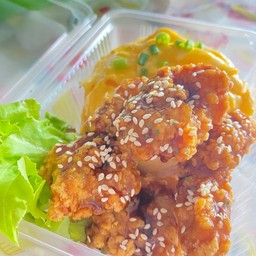 ข้าวไก่ทอดคาราเกะ+ไข่ข้น(ซอสเทอริยากิ)