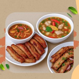 แซ่บบ3เมนู    หมูย่าง น้ำจิ้มแจ่ว + ต้มแซ่บบหมูชิ้น + น้ำตกหมู