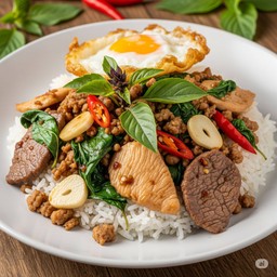 ข้าวกระเพรารวมมิตร + ไข่ดาว