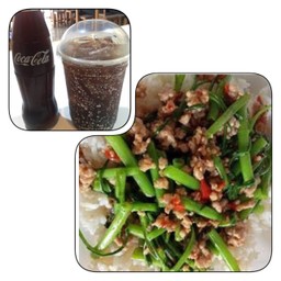 ชุดคู่ผัดผักบุ้งหมูสับราดขข้าว+โค้กแก้วใหญ่