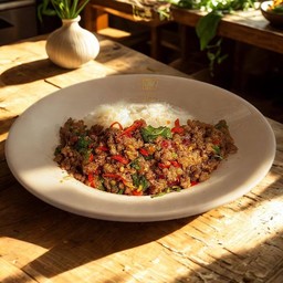 กะเพราเนื้อสับออสเตรเลีย (ราดข้าว)