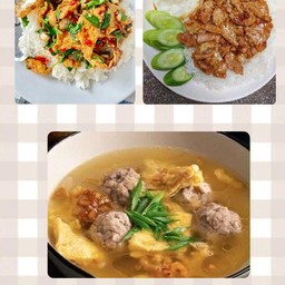 [เซตสุดฮิต] ข้าวหมูกระเทียมมมมมมม + แกงจืดไข่น้ำหอมๆใ่ส่หมู + กระเพราหมูชิ้น