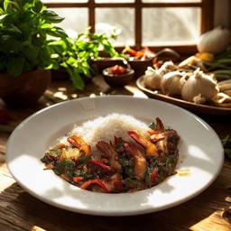 กะเพรากุ้งจัมโบ้ (ราดข้าว)