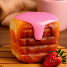 ปังปิ้งไส้ครีมนมสตอว์เบอรี่สีชมพู