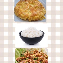[เซตสุดฮิต] ไข่เจียวหมูสับ 2 ฟอง (เป็นกับข้าว) + ข้าวเปล่า + โครตจะลาบบบ