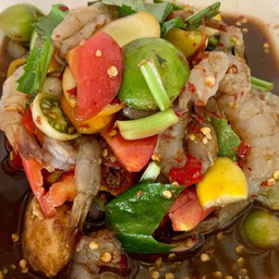 ตำปลาร้าโคตรนัวเหลากุ้งสด