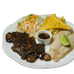 สเต็กไก่พริกไทยดำ+สเต็กปลาดอลลี่ย่าง(พริกไทยดำ)