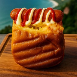 ปังปิ้งไส้กรอกมายองเนสซอสมะเขือเทศ