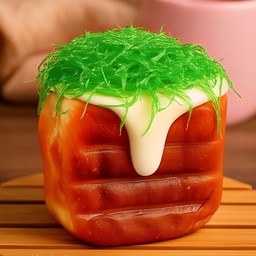 ปังปิ้งไส้นมสด+ฝอยทองใบเตยสีเขียว