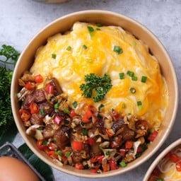 ข้าวไข่ข้นหมูสับคั่วพริกเกลือไข่กุ้ง