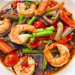 ตำสายบัวกุ้งลวกปลาร้า