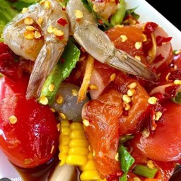 ตำสายบัวแซลมอนกุ้งสดปลาร้า