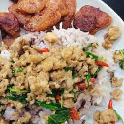 ข้าวกระเพราหมูสับ + กุนเชียงทอด