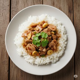 ข้าวหมูกระเทียม + ไข่ดาว