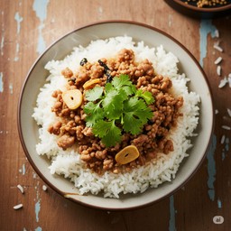 ข้าวหมูสับกระเทียม + ไข่ดาว