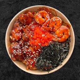 มาม่าเผ็ดเกาหลีไก่กรอบ + กุ้ง ไข่กุ้งโนริสาหร่าย