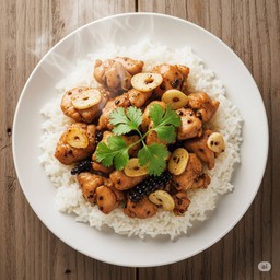 ข้าวไก่กระเทียม + ไข่ดาว