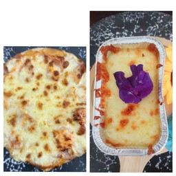 พิซซ่าแฮมชีสและกล่องข้าวโพดชีส