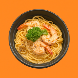 สปาเก็ตตี้ซอสครีมกุ้งเห็ดแชมปิญอง (เปลี่ยนเนื้อสัตว์ได้)