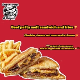 Australian beef cheese sandwich and French fries