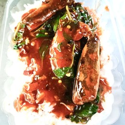 กะเพราปลากระป๋องราดข้าว