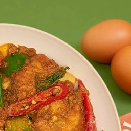 ปลากะพงผัดผงกะหรี่ กับข้าว