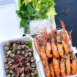 ชุดกุ้งเผา 1 กิโลกรัม + หอยแครงลวก 1 กิโล พร้อมชุดเมี่ยงผัก