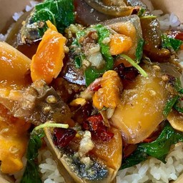 กระเพราไข่เยี่ยวม้าราดข้าว