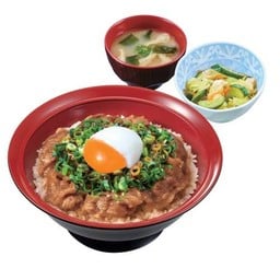 ข้าวหน้าเนื้อย่างไข่ออนเซ็นโรยต้นหอม และชุดสุดคุ้ม