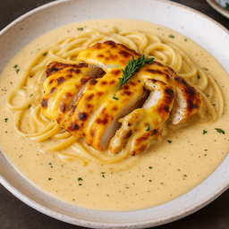 สปาเก็ตตี้ครีมไก่นิวออร์ลีนส์ชีส