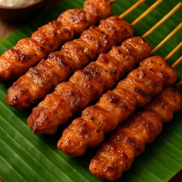 ไก่ย่างพริกไทยดำ เซต 5 ไม้ +น้ำจิ้มแจ่ว