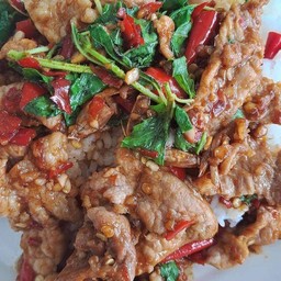 กะเพราหมูชิ้นราดข้าว