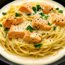 สปาเก็ตตี้ไวท์ซอสแซลมอนย่างเนยกระเทียม