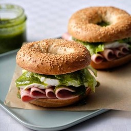 Chicken ham cream cheese pesto bagel