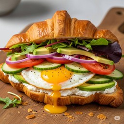 Fried egg avocado cream cheese croissant