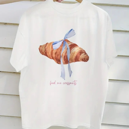 เสื้อ [L]  (ครัวซองต์) สีขาวโบว์ฟ้า