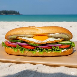 Fried egg cream cheese baguette sandwiches