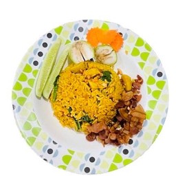 ข้าวคลุกเครื่องแกง+หมูสามชั้นสไลด์ทอด+ไข่ดาว