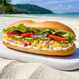 Mozzarella scrambled egg baguette sandwiches