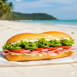 Chicken ham cream cheese baguette sandwiches