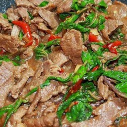 กระเพราเนื้อ ราดข้าว