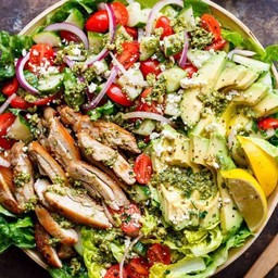 Grilled Chicken pesto avocado salad