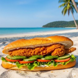 Chicken schnitzel baguette sandwiches