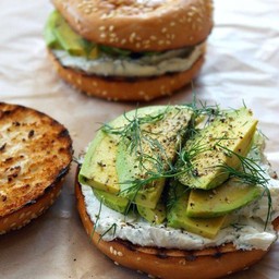 Avocado cream cheese bagel