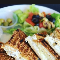 Mozzarella cream cheese tomatoes eggs panini