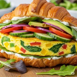 Avocado vegetables Omelette croissant sandwich