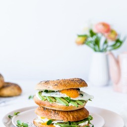 Fried egg avocado cream cheese bagel